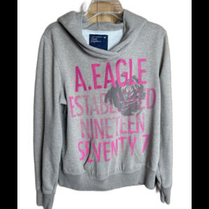 American Eagle Outfitters Hoodie Women's XL Tan/Pink Logo Sweatshirt Y2K style